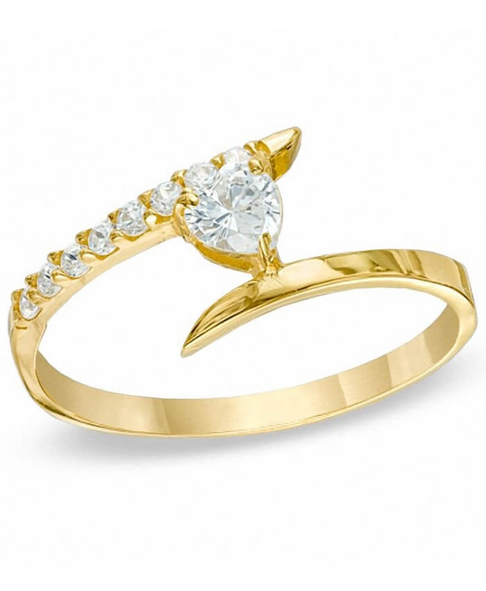 4mm Heart-Shaped Cubic Zirconia Bypass Ring in 10K Gold